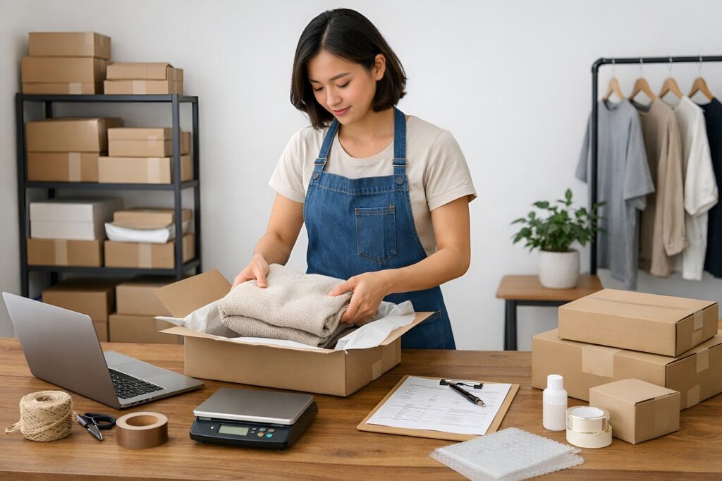 Minority business owner packing orders while preparing to get minority government contracts
