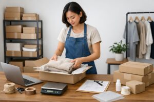 Minority business owner packing orders while preparing to get minority government contracts
